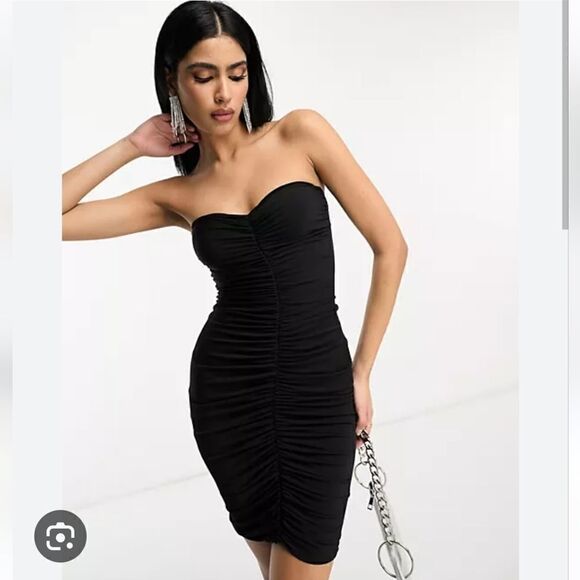 Express Black Ruched Strapless Tube Dress - Picture 1 of 15